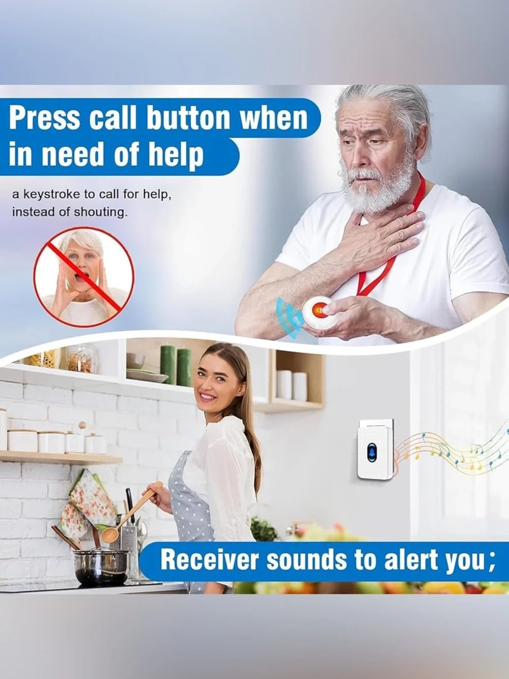 Caregiver Pager Wireless Call Button for Seniors, Disabled, & Elderly Fall Alert - Picture 2 of 16